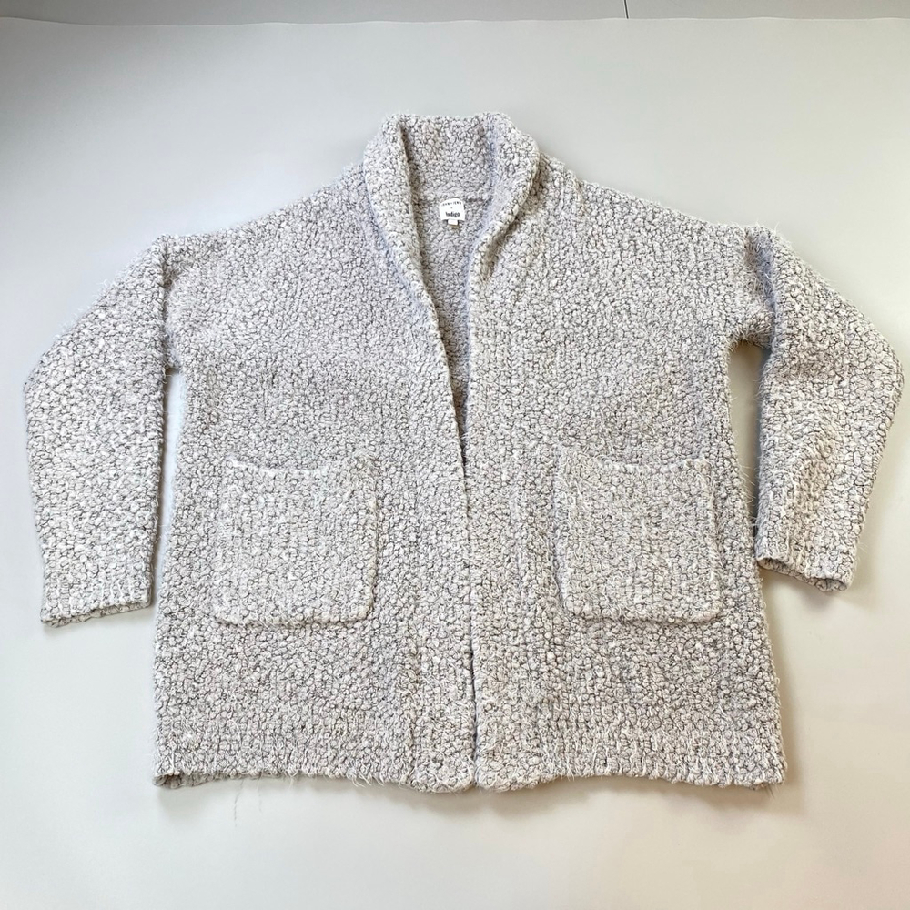 JOHN + JENN x Indigo Grey Open Cardigan M/L Eyelash Boucle Cottage core Grandma